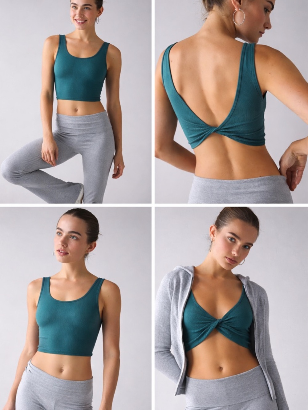 URBAN OUTFITTERS TWIST BACK CROP TANK TEAL RIBBED OPEN BACK SIZE XL/XXL